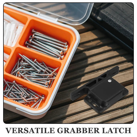 RV Cabinet Latches Set Push To Close Drawer And Door Latch No Drilling Required with screws and adhesive shown.