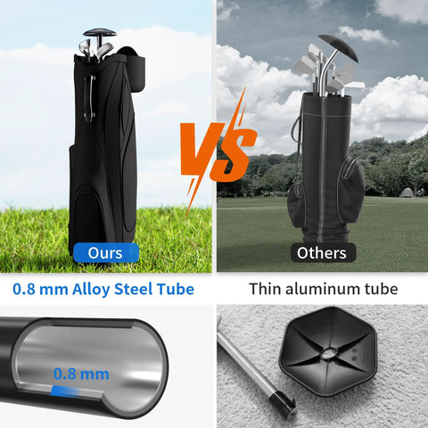 Comparison of Heavy Duty Alloy Steel Golf Travel Bag Support Pole With ABS Cover and thin aluminum tube poles
