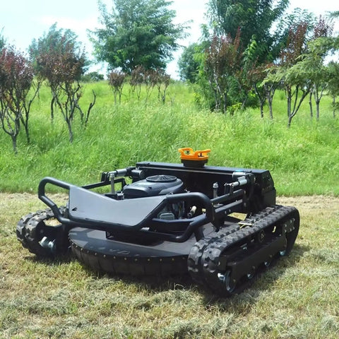 Remote Control Grass Cutter With Tracks For Slopes And Uneven Terrain, Wireless RC Beast Heavy Duty Lawn Mower on grass
