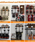 Heavy Duty Wall Mounted Helmet Rack With Six J Hooks And Six Clip Hooks holds helmets and gear for various sports equipment display