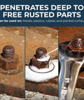 Penetrating Oil 34 Oz Multipurpose Lubricant And Rust Remover loosens rusted bolts in a step-by-step process on metal surface