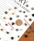 Thirty Pack Screw Back Rivet Studs Zinc Alloy Nail Head Hardware in assorted colors, sizes 6mm and 12mm for leatherwork projects.