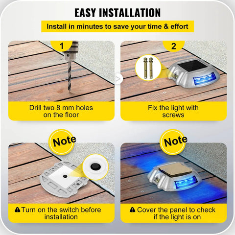 Blue Solar Deck Lights 8 Pack Wireless Waterproof Pathway Garden Step Lights With 6 LEDs For Decks Easy Install Guide