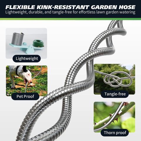 Stainless Steel Garden Hose With Flexible Braided Design, 6Ft Length, Leakproof Water Hose For Reel, weatherproof and tangle-free