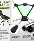 Lightweight Folding High Back Camping Chair With Head Support Go To Gear For Outdoor Camping Travel Beach Picnic Festival Hiking Backpacking In Highback Green showcasing sturdy triangular base and anti-slip feet