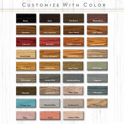 Color swatches for wood stains including Dark Walnut, showcasing Super Dark Walnut Oil Based Wood Stain for interior fixes.