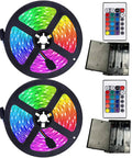 Battery Powered LED Strip Lights Kit 2 Pack 6.56Ft Each With Remote Control 24 Keys, RGB Color Changing, Waterproof