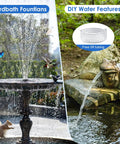 Solar Fountain Pump for Bird Bath and Pond, 6.5W Solar Water Pump With Dry Run Protection And Double Layer Nozzles in use outdoors