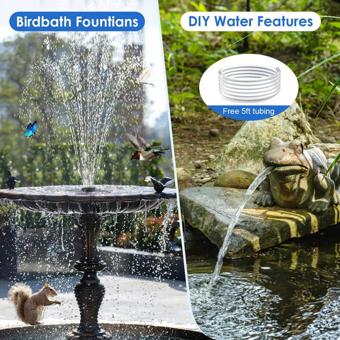 Solar Fountain Pump for Bird Bath and Pond, 6.5W Solar Water Pump With Dry Run Protection And Double Layer Nozzles in use outdoors
