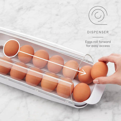 Rolling Egg Holder Organizer For Fridge, BPA-Free Stackable Dispenser With Removable Tray, Holds 12-14 Eggs, See-Through Top For Easy One-At-A-Time Dispense And Quick Refills