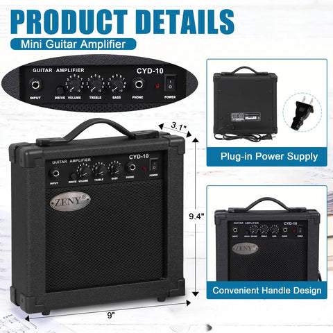 Mini guitar amplifier with power supply and handle from 39 Inch Full Size Electric Guitar Starter Pack With Amp Nylon Carrying Case and Accessory Kit Blue