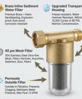 Image of Brass Inline Spin Down Sediment Water Filter For Washer Shower And Well Water Forty Micron Easy Install With Three Quarter Inch GHT
