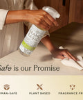 Person using All In One Fragrance Free Home Cleaning Kit With Concentrate 33.8 Fl Oz All Purpose Cleaner on table.