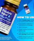 Close-up of Emergency Water Purification Tablets With PA Plus Two 50 Count Bottles showing usage instructions.