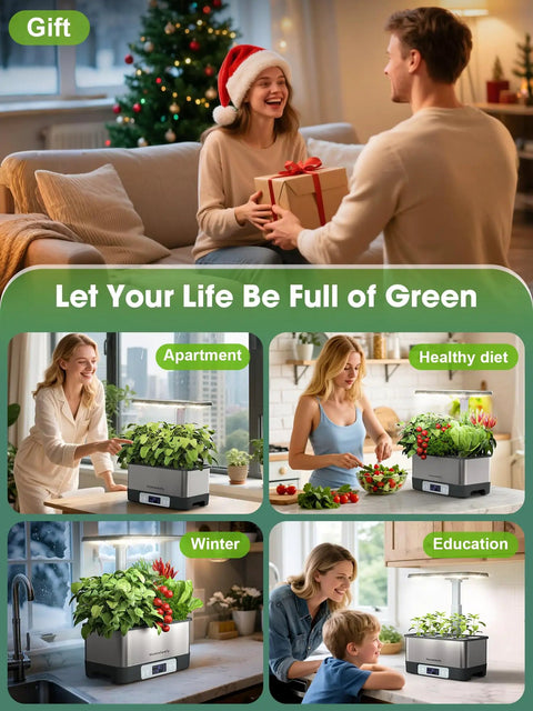 8 Pod Smart Indoor Hydroponics Growing System Kit With WiFi App Control LED Grow Light Stainless Steel Herb Planter in use