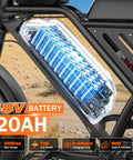 Beast 2500W Electric Dirt Bike For Adults With 36 MPH Top Speed And 65 Mile Range Removable 48V 20Ah Battery, close-up battery detail