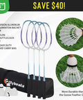 Outdoor Badminton Net Set For Backyard And Beach Play With A Dope 20 Foot Long 3 Foot High Anti Sag Net Four Aluminum Rackets Three Shuttlecocks Carry Bag Easy Setup And Portable Family Fun Kit featuring rackets, shuttlecocks, and carry bag.