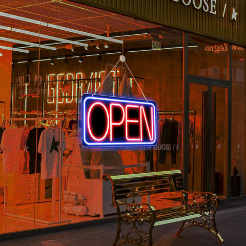 16.5 X 9 Inch Led Neon Open Sign For Business Ultra Bright Plug In Light Up Open Sign With Easy On Off Switch on storefront