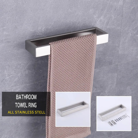 Contemporary Stainless Steel Wall Mounted Two Piece Bathroom Hardware Set With Brushed Finish For Towel Ring And Toilet Paper Holder
