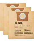 Three Pack AT25 1238 Dust Bags For 4 Gallon Wet Dry Vacuums OEM Grade Replacement Filter Bags Compatible With Porter Cable PCX18301 4B And Stanley SL18301 3B Heavy Duty Premium Paper Construction