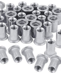 100 Pack 1 4 20 Aluminum Flange Rivet Nuts With UNC Threads Flat Head Threaded Insert Nuts For 0.7mm To 4mm Grip Range, silver