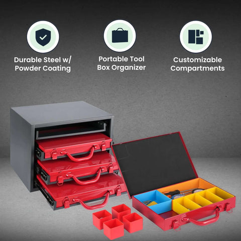Heavy Duty Metal Small Parts Cabinet With Sliding Rack Drawers Four Removable Tool Boxes And Color Coded Compartments