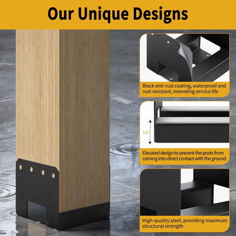 Beefy Heavy Duty Metal Post Base For Concrete Fits 6x6 Wood Posts Actual 5.5 By 5.5 Post Anchor Bracket With 1 Inch Standoff And Screws For Deck Pergola Gazebo Porch Fence Railing Mailbox Support