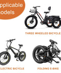 Three wheeled bicycle, electric bicycle, and folding e-bike compatible with Two Pack 20x4.0 Fat Bike Tires And Tubes Puncture Resistant.