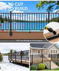 Built Tough Aluminum Deck Railing Kit 2 Pack 36 Inch High By 6 Feet Wide Modular Side Mount Post setup on a deck with scenic view.