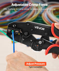 Heavy Duty Ratcheting Wire Crimper Pliers For 22 To 10 AWG Electrical Terminals with adjustable crimp force and pressure dial.