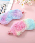 Two Pack Plush Sleep Eye Masks Set, Ultra Soft Faux Fur Blindfold For Travel And Power Naps, multicolor on pink background