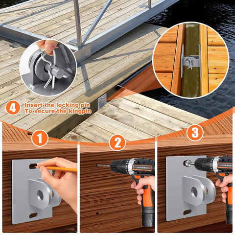 Heavy Duty Marine Dock Hinge Kit With Galvanized Steel T Connectors And Backer Plate Five By Three And A Half Inches Two Pack