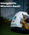 Child playing in Space Capsule Swing For Kids Indoor Outdoor Playhouse Two In One Backyard Playground Set Attaches To A Playset Or Tree Safe And Secure For Ages 3 To 8 Weather Resistant Rope Makes Park Quality Fun At Home at night