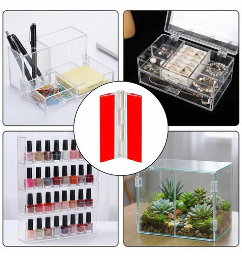 4 Pcs Transparent Acrylic Hinges Self Adhesive For Aquarium Lids And Craft Projects Large 2.56 By 1.57 Inch Clear Plastic Hinges