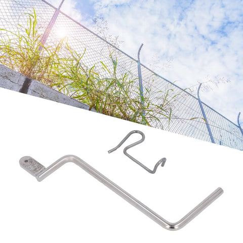 Steel Fence Wire Tightener 20 Pieces Kit With Tightening Handle shown against a background of outdoor fencing with sky and grass.