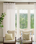 Pinch Pleated Extra Wide Linen Curtains For Patio Sliding Glass Door 84 Inches Long Cream Ivory 72 Inch Wide Drapes With Hooks And Rings Neutral Natural Semi Sheer 72x84 Living Room Curtain With Memory Shape Training