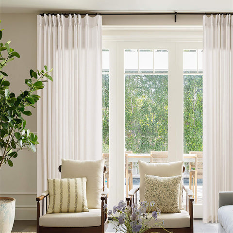 Pinch Pleated Extra Wide Linen Curtains For Patio Sliding Glass Door 84 Inches Long Cream Ivory 72 Inch Wide Drapes With Hooks And Rings Neutral Natural Semi Sheer 72x84 Living Room Curtain With Memory Shape Training
