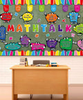 Math Talk Bulletin Board Decor Set for Teachers and Classrooms, vibrant chalkboard display with math cutouts and borders.