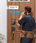 Person using Smart Keypad Deadbolt With Handle, Keyless Front Door Lock No Keys Needed, Auto Lock, Anti Peeking Password, Matte Black.