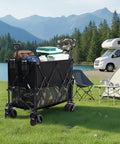 Heavy Duty Double Decker Folding Wagon With Brakes, 440 Lb Capacity, 400L Storage in camping scene with gear