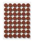 Top Shelf Self Sticky Felt Pads 48 Pack Brown Round Bumpers arranged on a sheet for easy use to protect surfaces from damage.