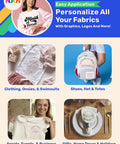 Easy application of Ink Jet Printable Iron On Transfer Paper on shirts, bags, and decor for personalized designs.