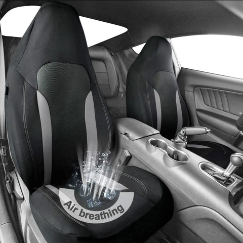 Bucket Gray Front Seat Covers Set for Cars and SUVs, 3D Air Mesh Breathable Fabric, High Back Sporty Design, Airbag Compatible.