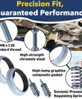 Hella Tough Exhaust Flange Bolt And Gasket Repair Kit With M8 Spring Bolts includes high-strength steel bolts and graphite gaskets.