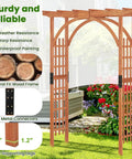 84 Inch Wooden Garden Arch With Seventeen And A Half Inch Lattice Side Panels Trellis For Climbing Plants Outdoor Yard Wedding Backdrop And Lawn Decor Durable Arbor For Roses Wisteria Ivy Easy Setup And Weather Ready, displaying solid fir wood and metal connectors