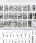 600 Piece Non Insulated Ring Terminal Kit And Butt Fork Connectors Set For AWG 22 To 10 Copper Wire, organized in box compartments
