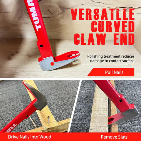Two Piece Nail Puller Set With 12 Inch Pry Bar And 8 Inch Mini Crowbar Cat Paw Nail Remover showing versatile curved claw end.