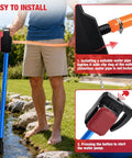 Portable Cordless Stick Water Transfer Pump for Heavy Duty Fluid Moving and Tank Draining being installed near a pond.