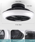 Slick 18 Inch Ceiling Fan With Lights and 2.4G Remote, modern low profile flush mount with dimmable LED, black enclosed finish