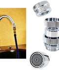 3/4 Inch GHT Thread Garden Hose Adapter With Aerator And 360 Degree Swivel Faucet To Hose Connector For Sink Bathroom And Kitchen Multi Thread Fit For Faucet Aerator And Hose Easy Quick Connect For Indoor Outdoor Use, brass chrome finish